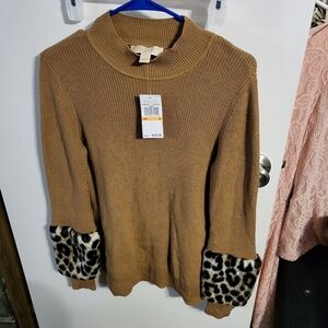 NWT WOMANS MICHAEL KORS FUR CUFFED SWEATER SZ S